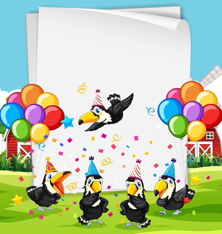Vector gratuito plantilla de papel con animales lindos en tema de fiesta.