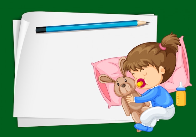 Vector gratuito plantilla de papel con niña durmiendo