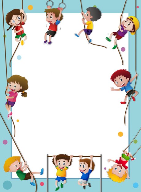 Plantilla de papel con los niños cuerda de escalada