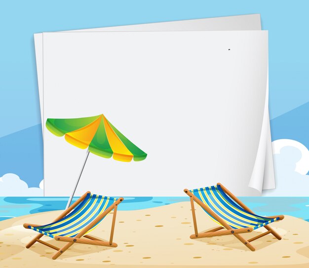Plantilla de papel con sillas en la playa