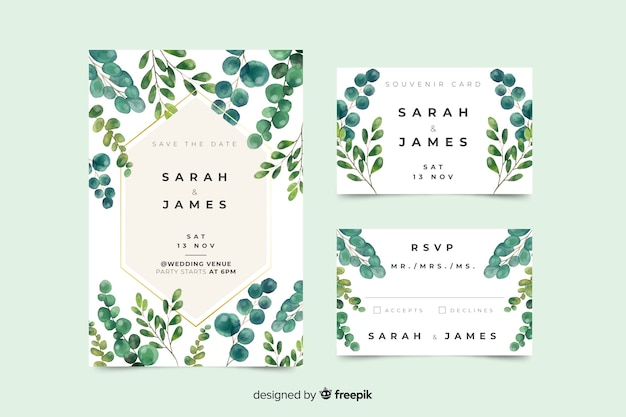 Vector gratuito plantilla de papelería de boda acuarela