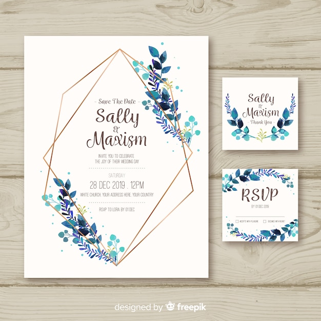 Plantilla de papelería de boda en diseño plano