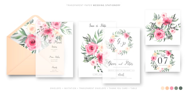 Plantilla de papelería de boda hermosa