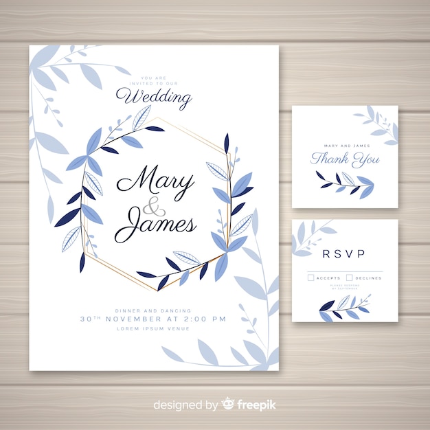 Vector gratuito plantilla de papelería de boda plana