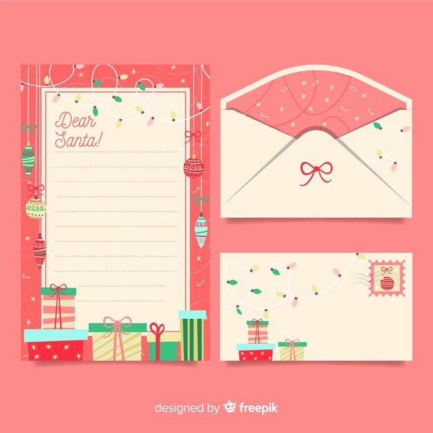 Plantilla de papelería de navidad de diseño plano