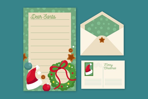Plantilla de papelería de navidad de diseño plano