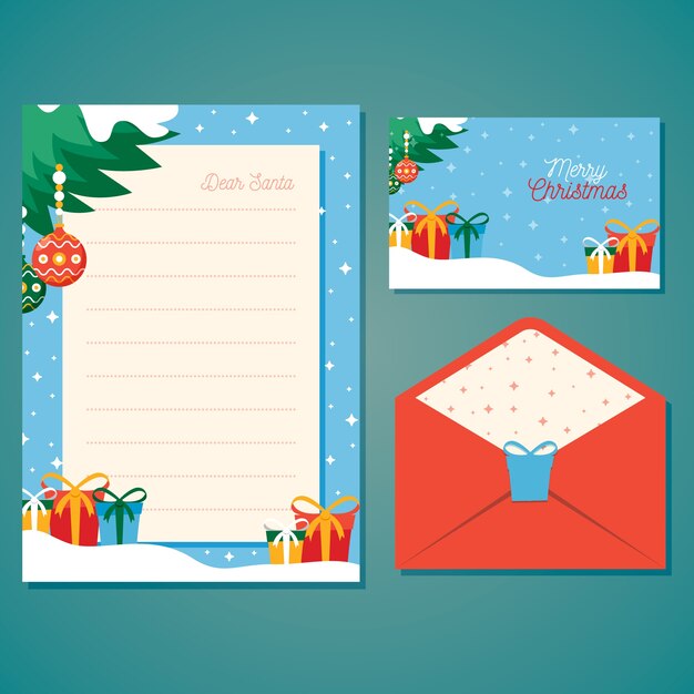 Plantilla de papelería de navidad de diseño plano