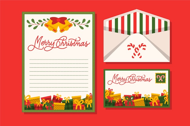 Vector gratuito plantilla de papelería de navidad de diseño plano