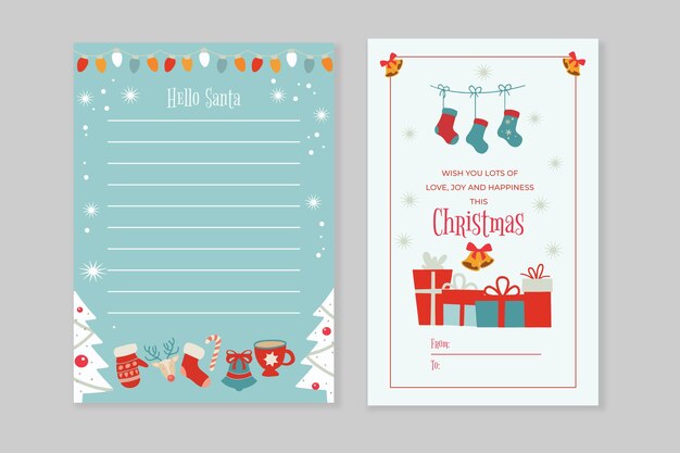 Plantilla de papelería de navidad de diseño plano