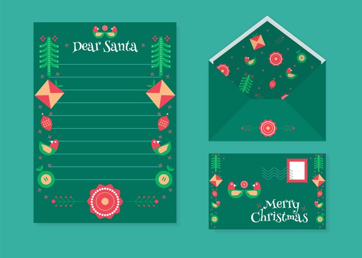 Vector gratuito plantilla de papelería navideña en diseño plano