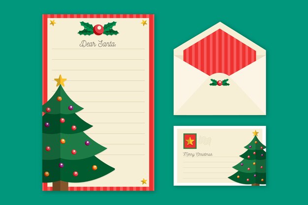 Plantilla de papelería navideña en diseño plano