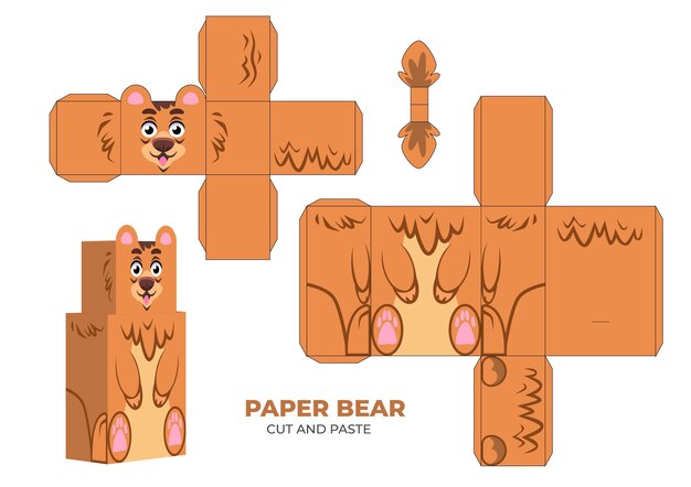 Plantilla de papercraft dibujada a mano con oso