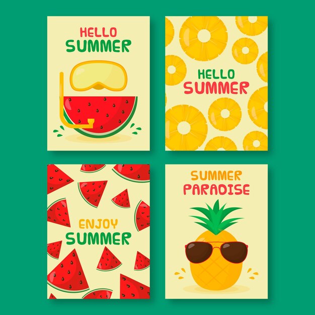 Plantilla de paquete de tarjeta de verano de diseño plano
