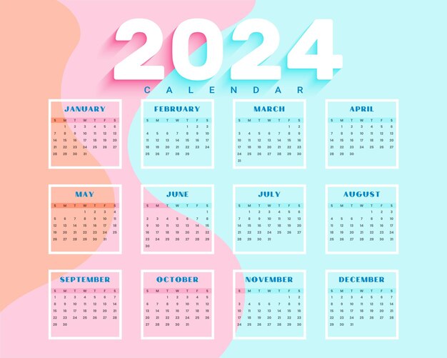 plantilla de pared de oficina creativa 2024 con vector de diseño de semanas y días de programación