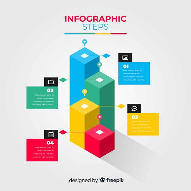 Plantilla pasos infografía diseño isométrico