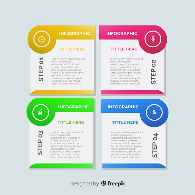 Vector gratuito plantilla de pasos de infografía gradiente