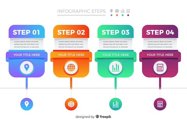 Vector gratuito plantilla de pasos de infografía gradiente