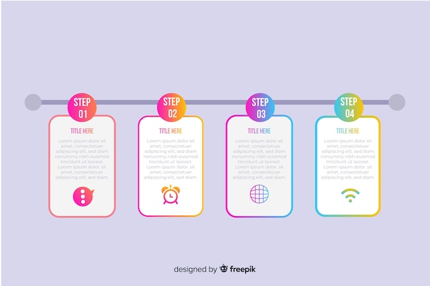 Plantilla de pasos de infografía gradiente