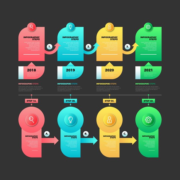 Plantilla de pasos de infografía gradiente