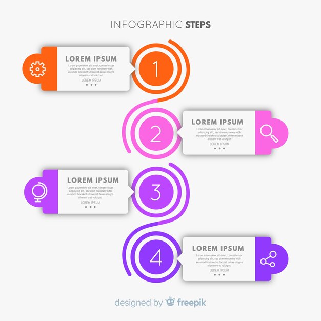 Plantilla de pasos de infografía plana