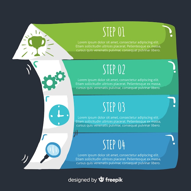 Vector gratuito plantilla de pasos infográficos dibujados a mano