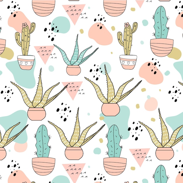 Vector gratuito plantilla de patrón de cactus pastel dibujado a mano