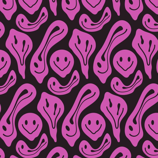 Plantilla de patrón de emoticonos estirado y distorsionado violeta