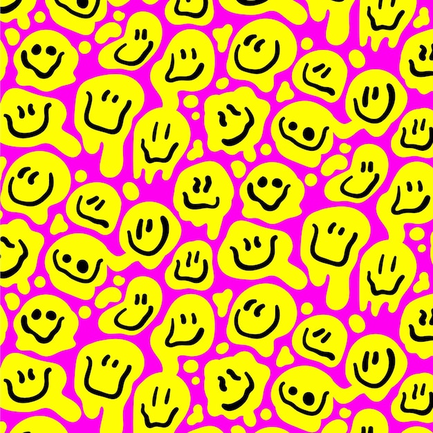 Vector gratuito plantilla de patrones sin fisuras emoticon distorsionado amarillo feliz