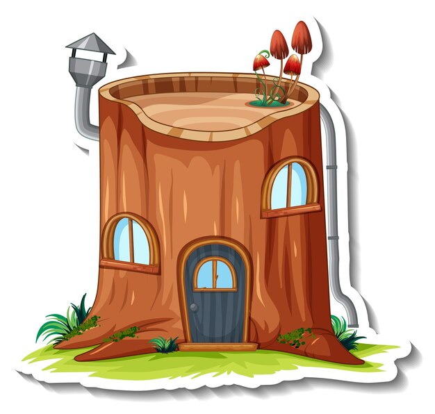 Una plantilla de pegatina con casa de troncos de fantasía aislada