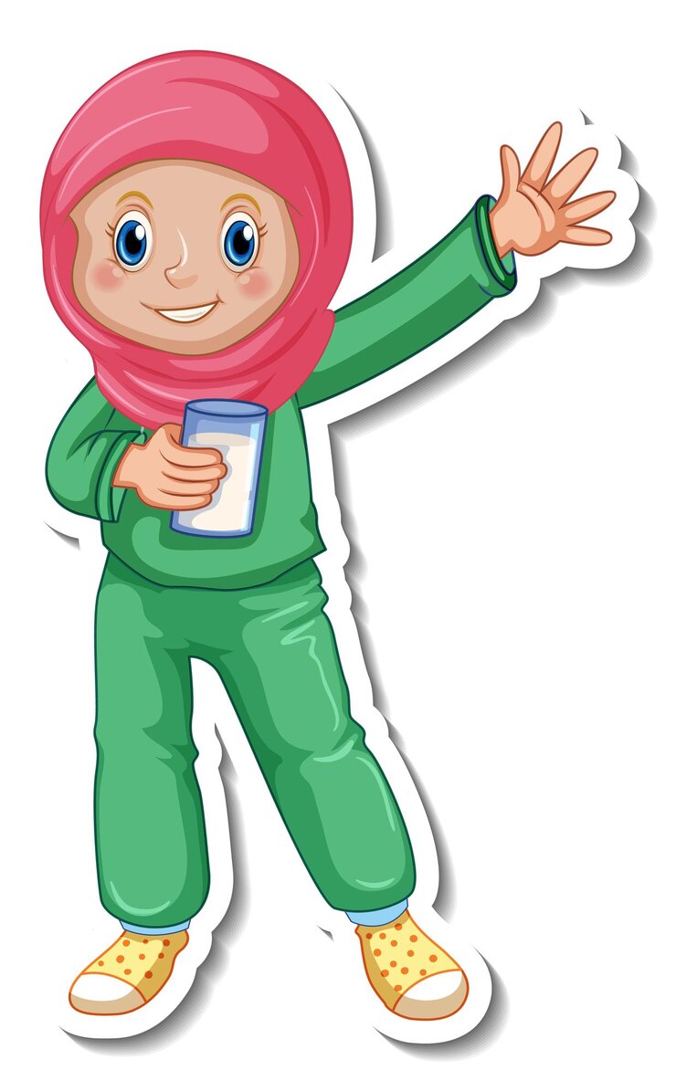 Vector gratuito una plantilla de pegatina con una chica musulmana en pijama.