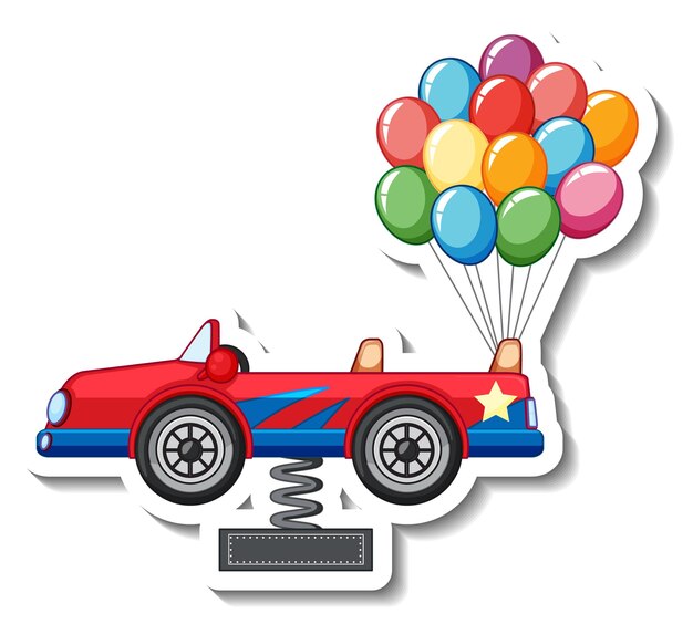 Plantilla de pegatina con un coche y muchos globos.