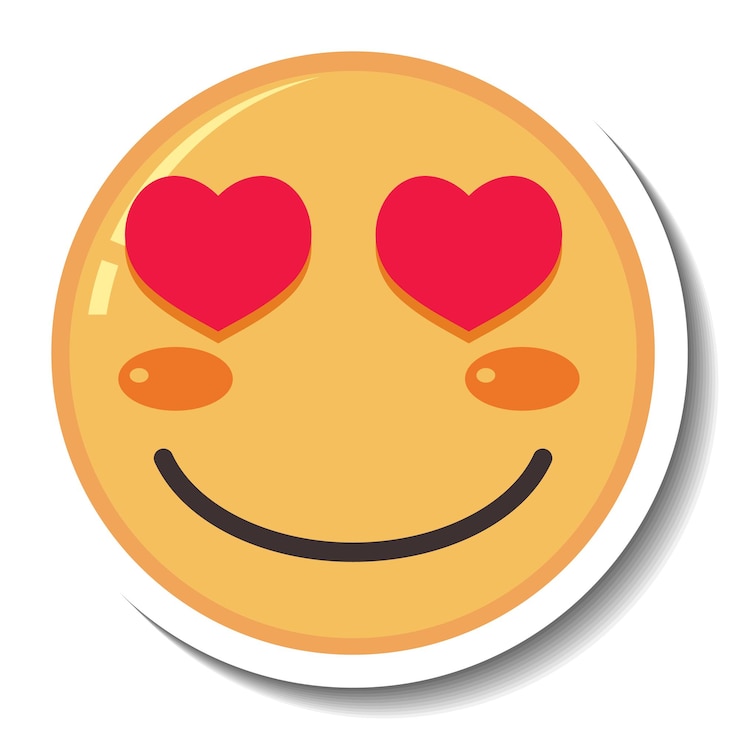 Vector gratuito una plantilla de pegatina de emoji con ojos de corazón aislado