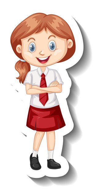 Una plantilla de pegatina con una estudiante en uniforme escolar.