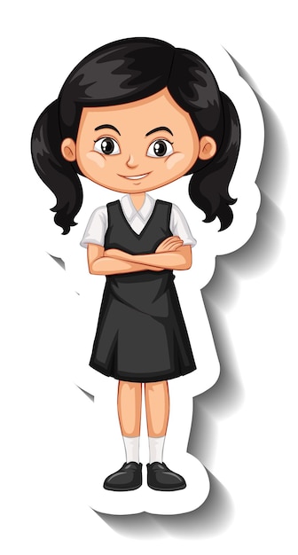 Una plantilla de pegatina con una estudiante en uniforme escolar.