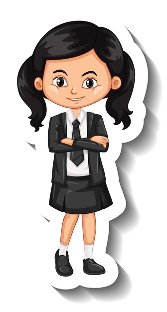 Una plantilla de pegatina con una estudiante en uniforme escolar.