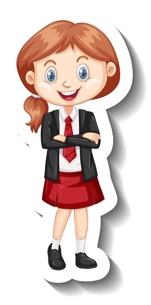 Una plantilla de pegatina con una estudiante en uniforme escolar.