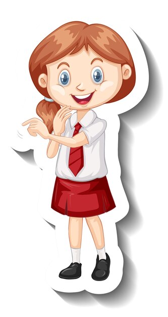 Una plantilla de pegatina con una estudiante en uniforme escolar.