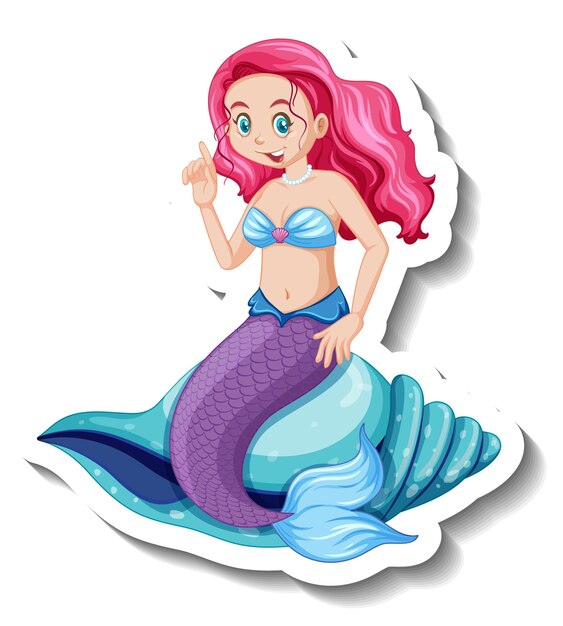 Una plantilla de pegatina con un hermoso personaje de dibujos animados de sirena.