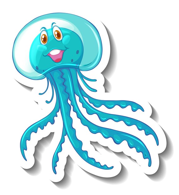 Una plantilla de pegatina con un lindo personaje de dibujos animados de medusas.