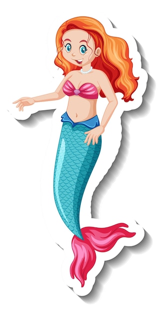 Vector gratuito una plantilla de pegatina con un lindo personaje de dibujos animados de sirena.