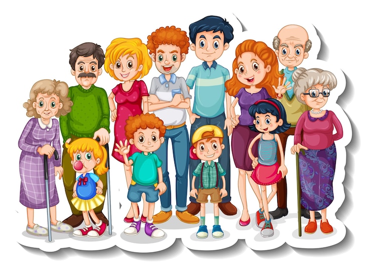 Vector gratuito una plantilla de pegatina con miembros de la gran familia feliz