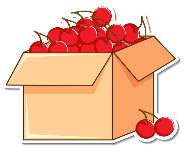 Plantilla de pegatina con muchas cerezas en una caja.