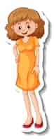 Vector gratuito una plantilla de pegatina con una mujer con vestido amarillo en pose de pie