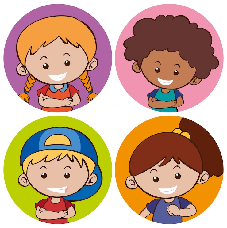 Vector gratuito plantilla de pegatina con niños felices