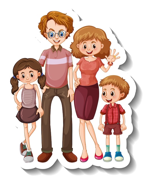 Una plantilla de pegatina con un pequeño personaje de dibujos animados de miembros de la familia.