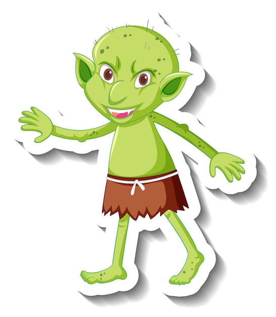 Vector gratuito una plantilla de pegatina con un personaje de dibujos animados duende verde o troll