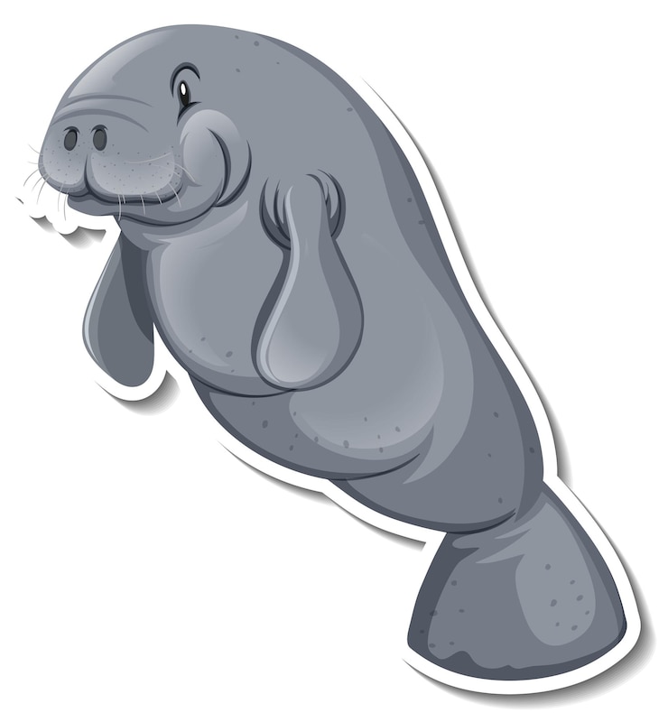 Vector gratuito una plantilla de pegatina de personaje de dibujos animados de manatí.