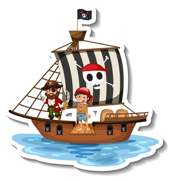 Una plantilla de pegatina con piratas en el barco aislado.