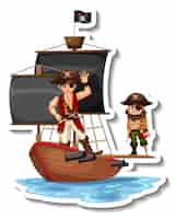 Vector gratuito una plantilla de pegatina con piratas en el barco aislado.