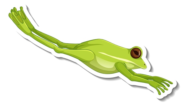 Una plantilla de pegatina con una rana verde saltando aislada